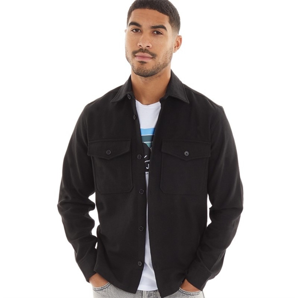 JACK JONES Mens Black Long Sleeve Button Up Shirt Jacket Size‎ L